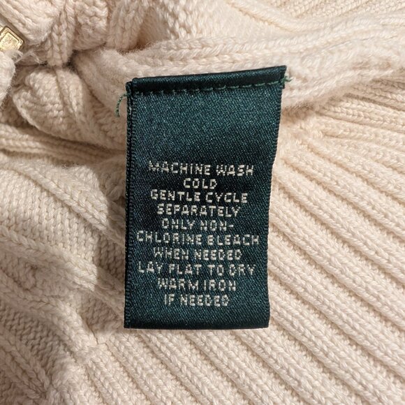 Lauren Ralph Lauren Womens Large Sweater Ivory Cable Knit Full Zip Cotton - Picture 7 of 11